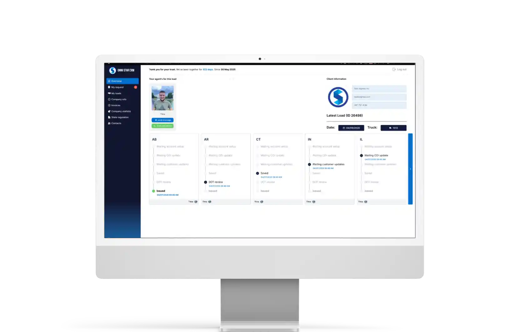 Omni Star CRM workspace on a desktop PC