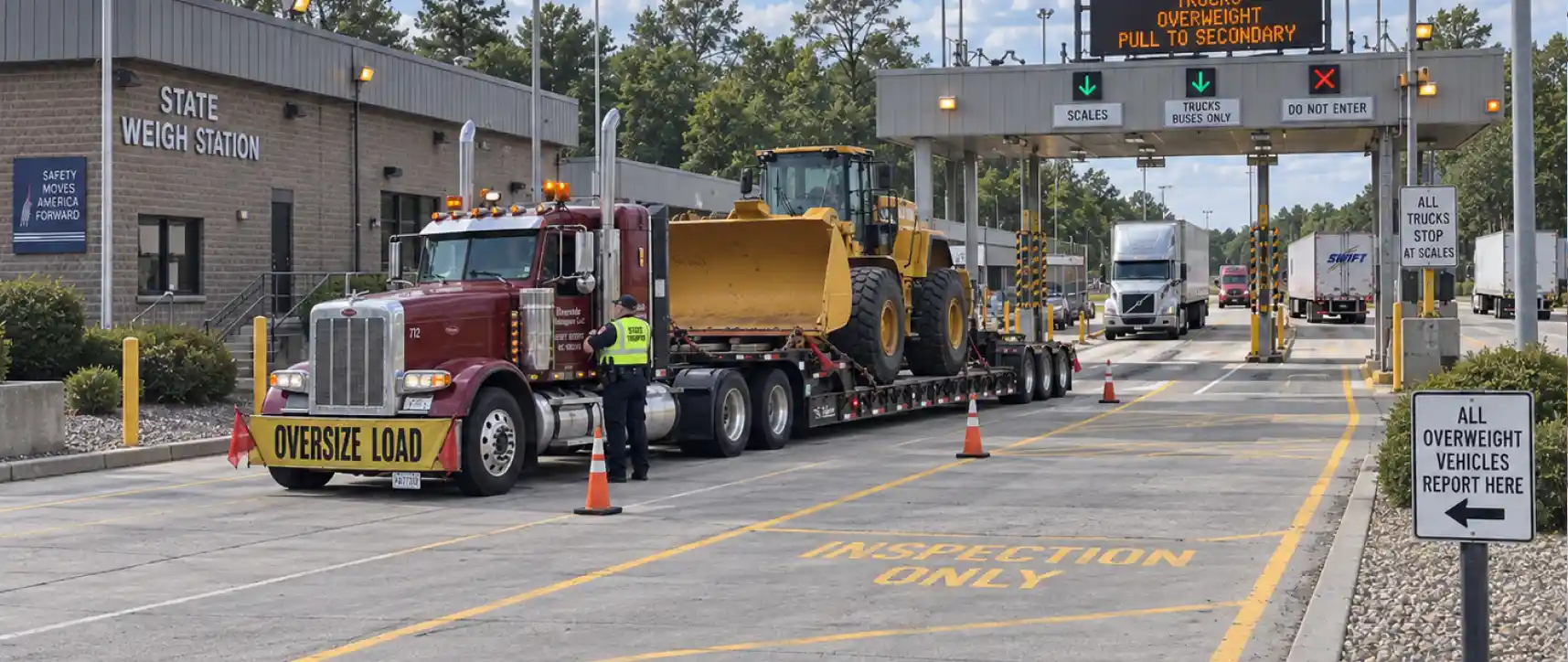 Overweight truck detained at DOT weigh station after scale violation