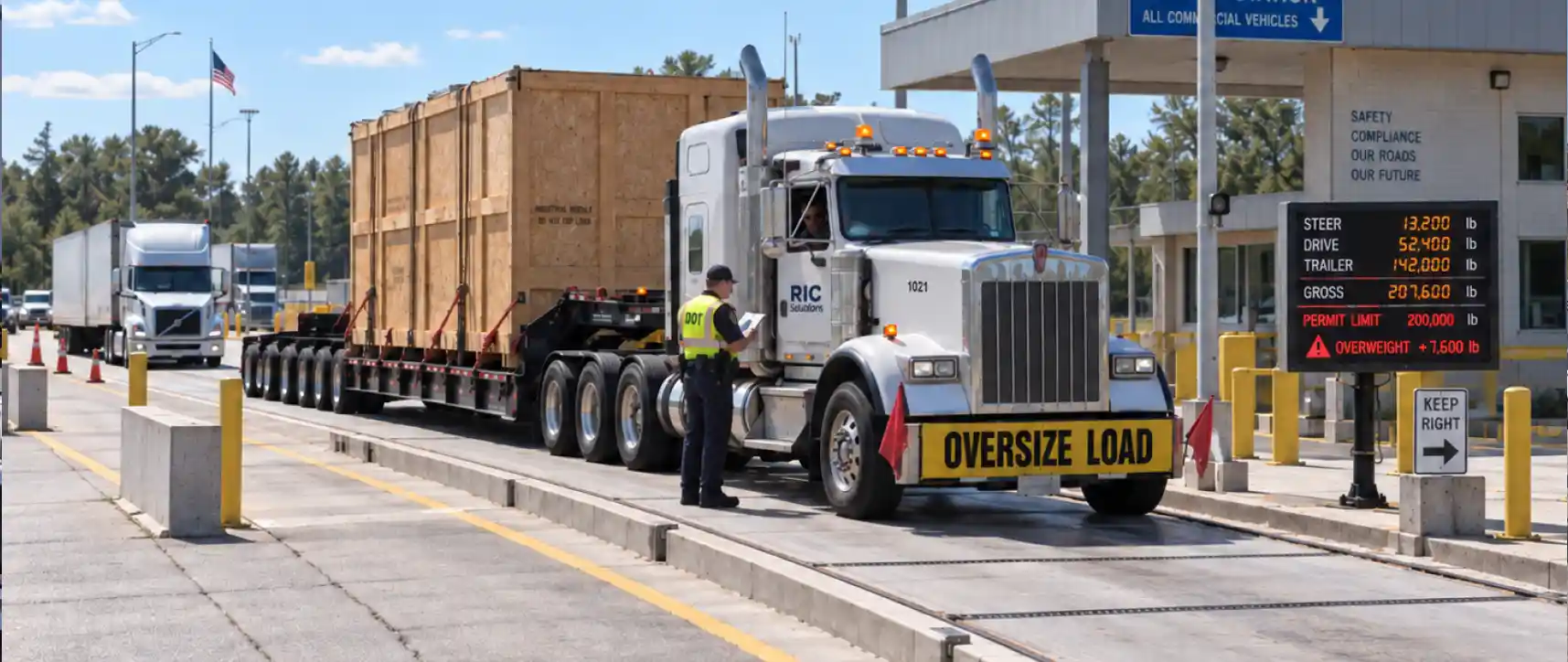 Truck weight does not match overweight permit during DOT weigh station inspection