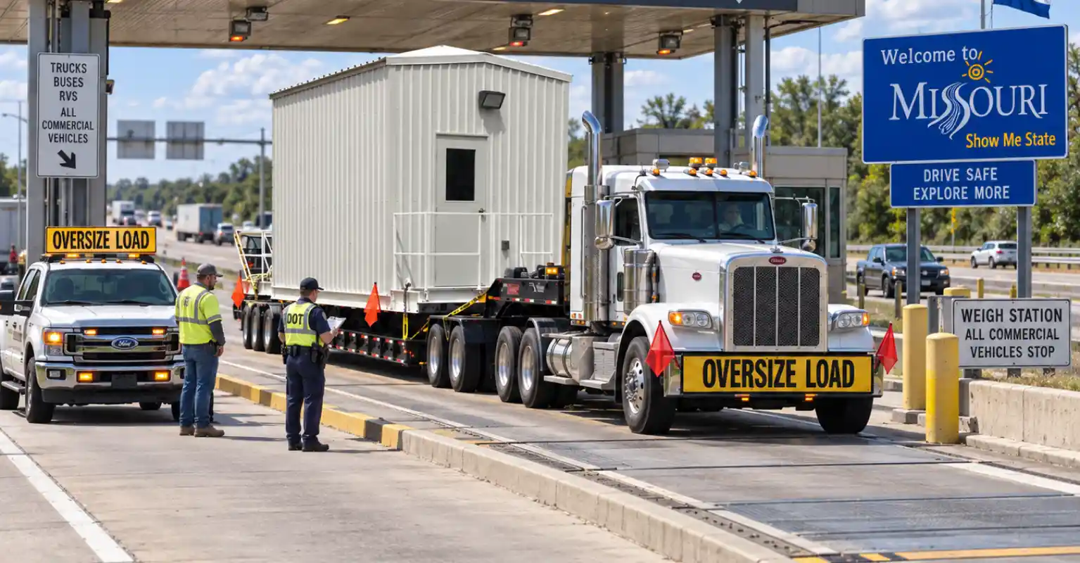 Inspección de permisos estatales para cargas sobredimensionadas en una estación de pesaje del DOT